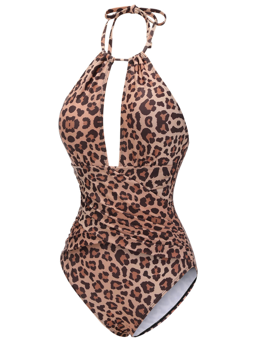 Brown 1930s Leopard V-Neck Halter Swimsuit, vintage swimsuit, pin-up swimwear - perfect for women who love vintage and retro fashion