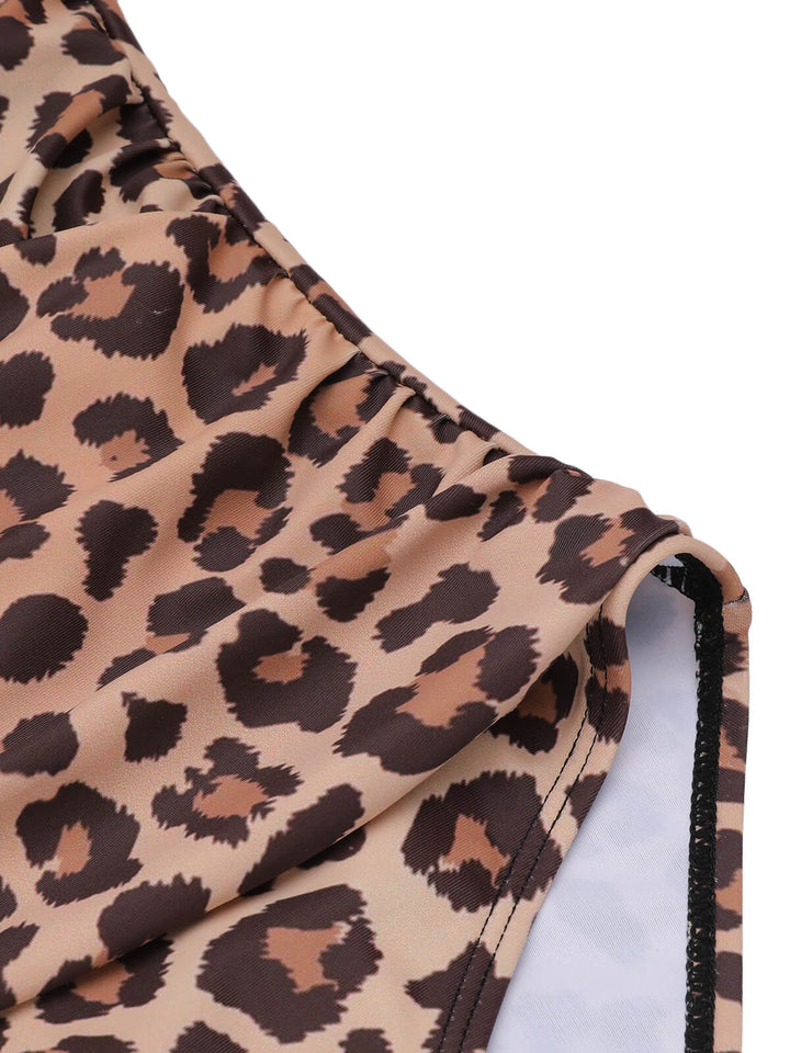 Brown 1930s Leopard V-Neck Halter Swimsuit, vintage swimsuit, pin-up swimwear - perfect for women who love vintage and retro fashion