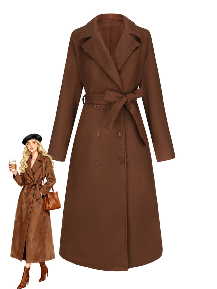 Brown 1930s Notched Collar Faux-Wool Long Coat - vintage fashion, style