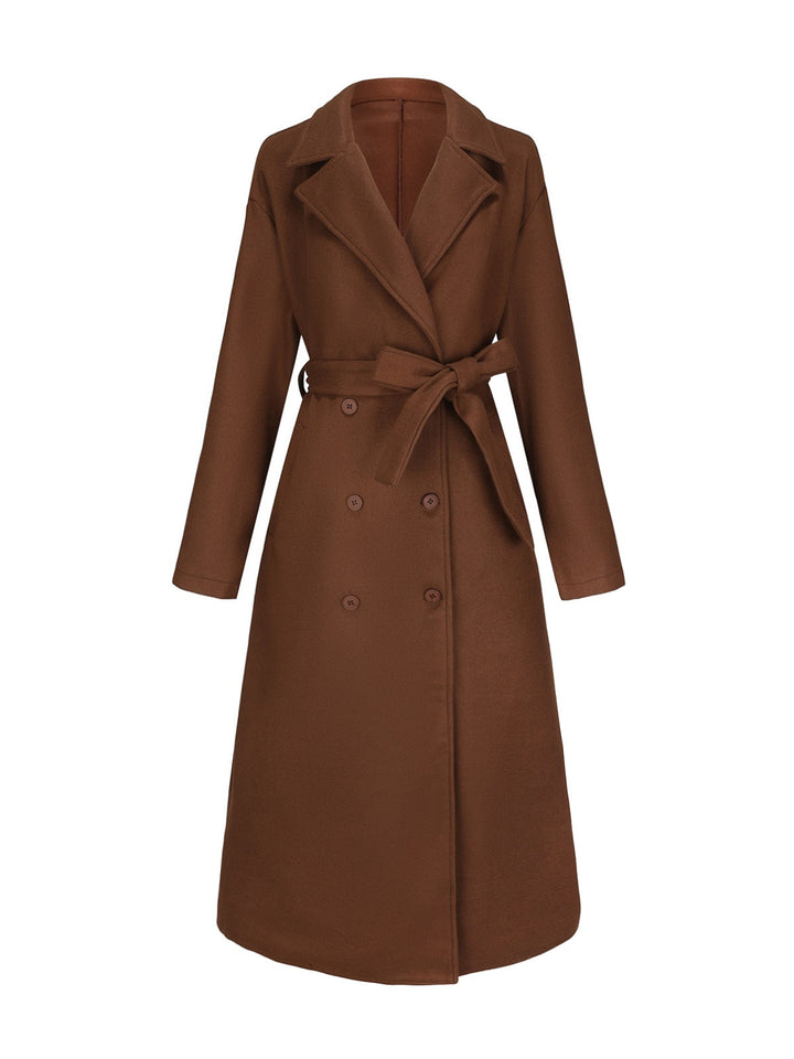 Brown 1930s Notched Collar Faux-Wool Long Coat - vintage fashion, style