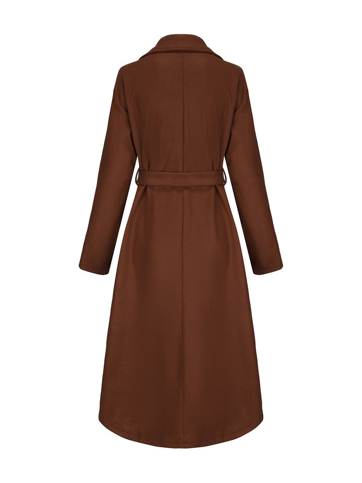 Brown 1930s Notched Collar Faux-Wool Long Coat - vintage fashion, style