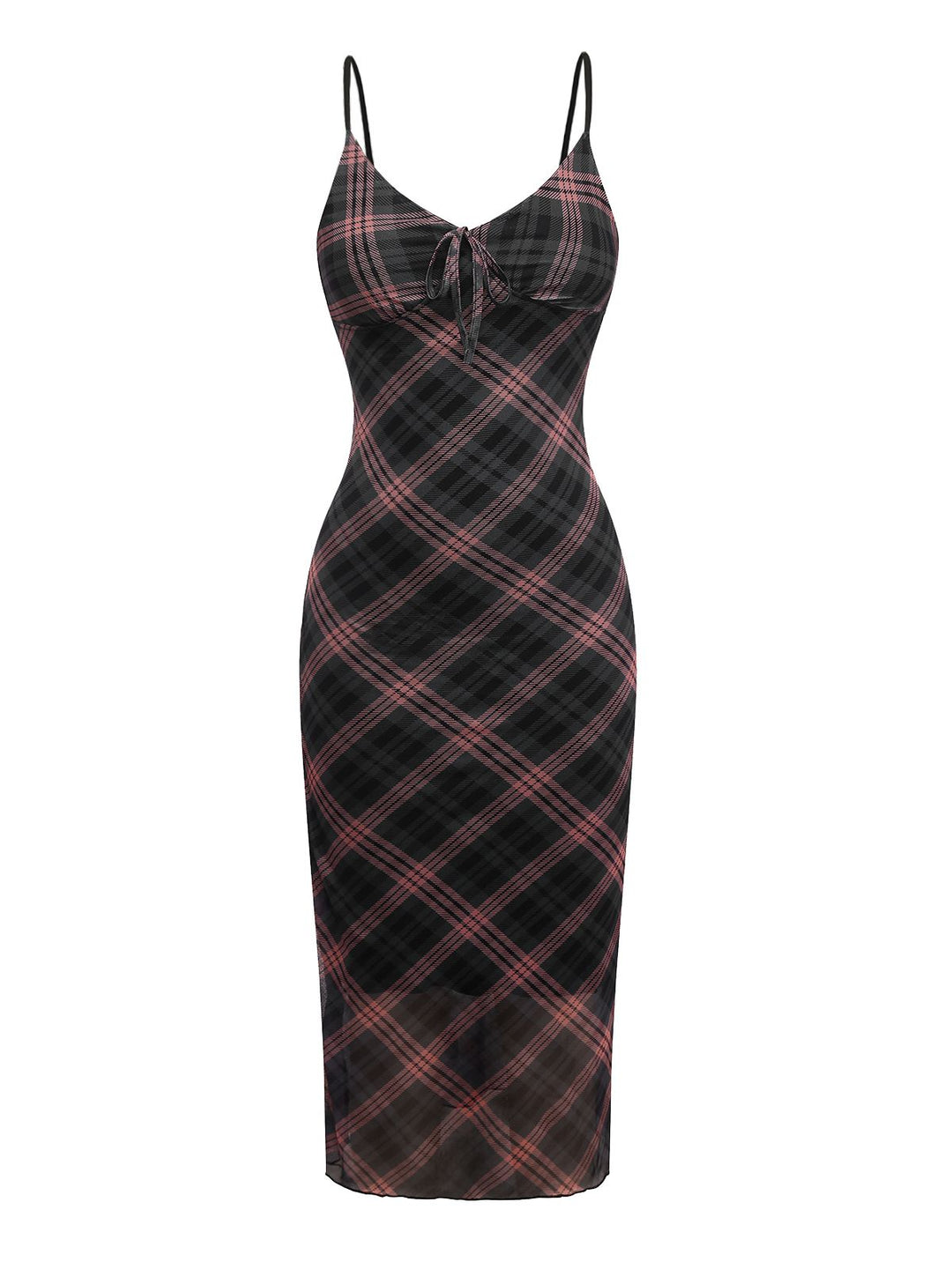 She slips into this Brown 1930s Scottish Plaid Suspender V-Neck Maxi Dress and suddenly it&