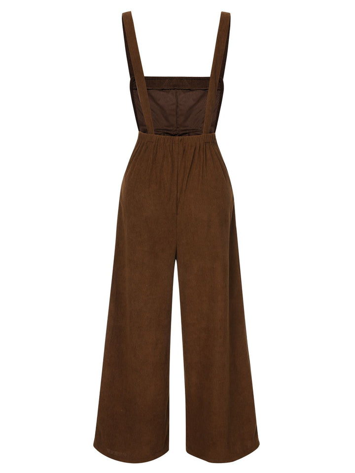 Brown 1930s Solid Corduroy Bib Jumpsuit, vintage romper, retro jumpsuit - perfect for women who love vintage and retro fashion