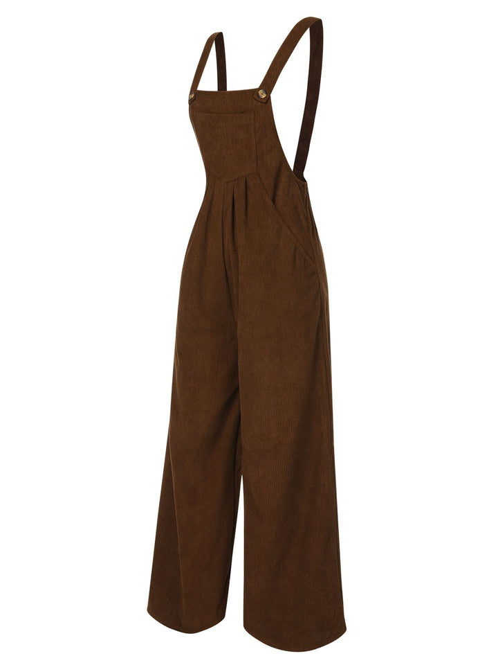 Brown 1930s Solid Corduroy Bib Jumpsuit, vintage romper, retro jumpsuit - perfect for women who love vintage and retro fashion