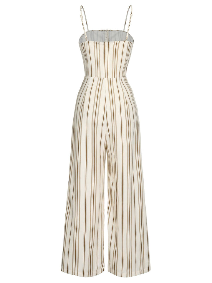Brown 1930s Stripes Spaghetti Straps Jumpsuit — 1930s style that transcends decades