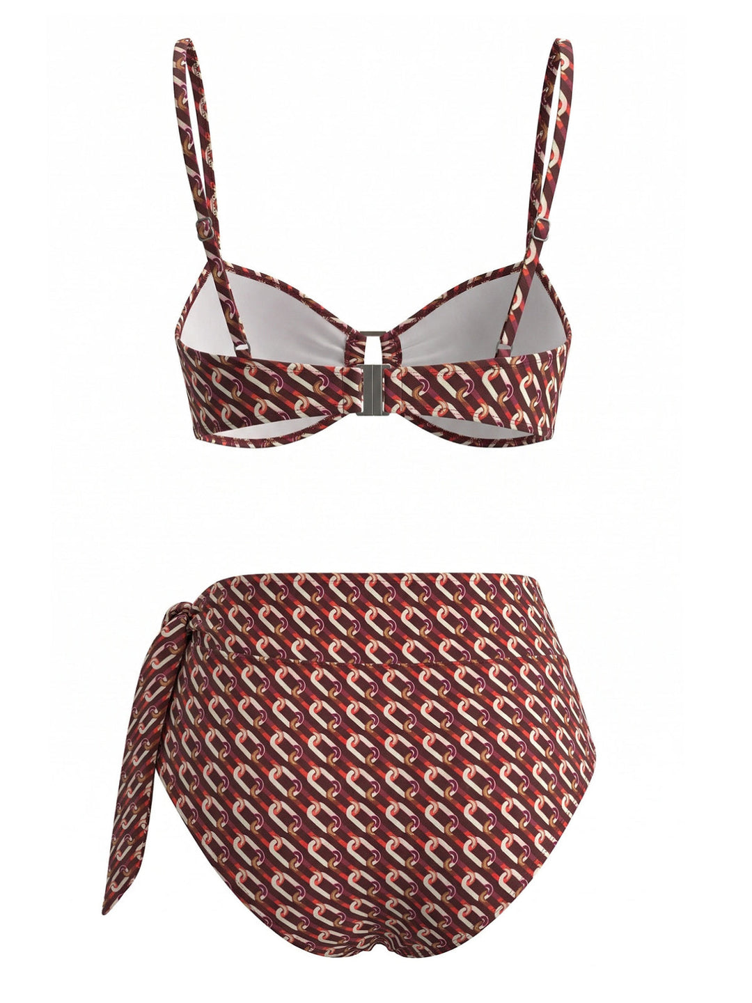 Brown--Chain-Print-High-Waist-Bikini-Set, vintage, retro, swimwear