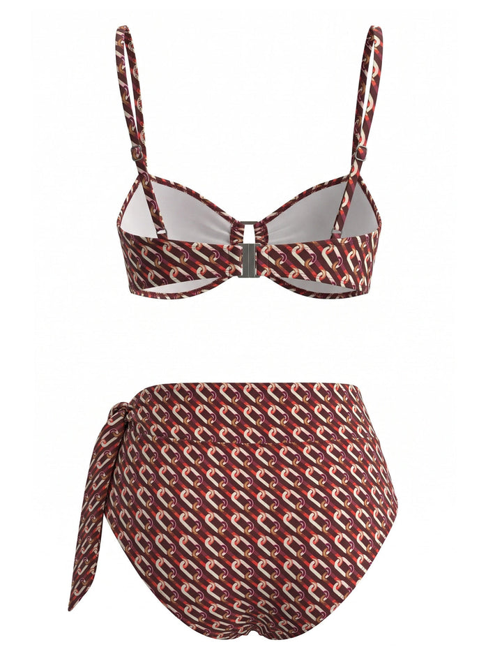 Brown--Chain-Print-High-Waist-Bikini-Set, vintage, retro, swimwear
