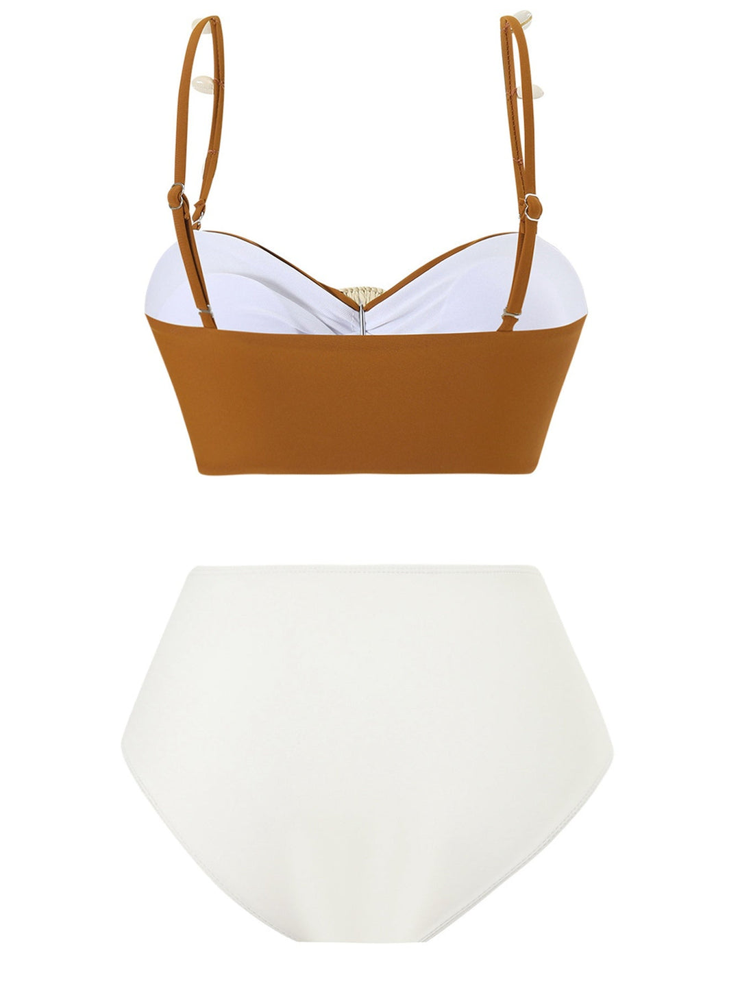 Brown 1940s Colorblock Boho Seashell Bikini Set - vintage fashion, retro style