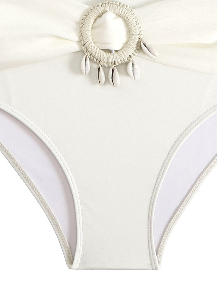 Brown 1940s Colorblock Boho Seashell Bikini Set - vintage fashion, retro style