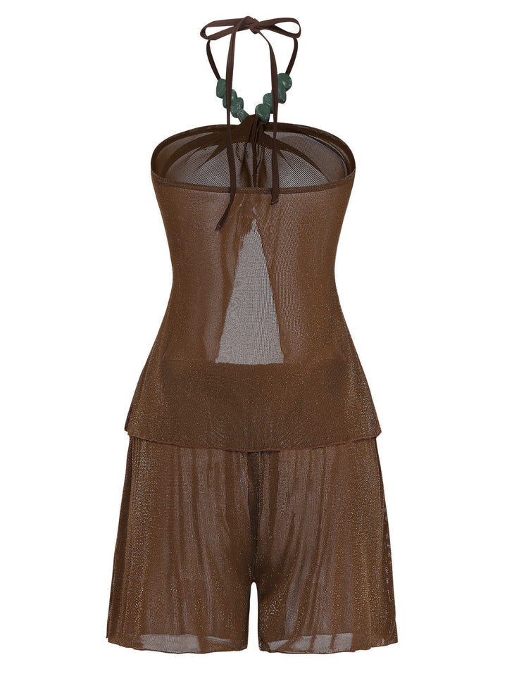 Brown 1940s Halter Solid Cover Up Set - vintage fashion, retro style