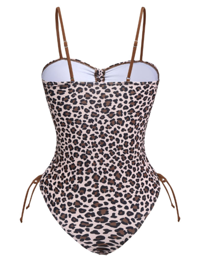 Brown 1940s Leopard Hollow Drawstring Swimsuit: 1940s Riviera elegance, reimagined for her