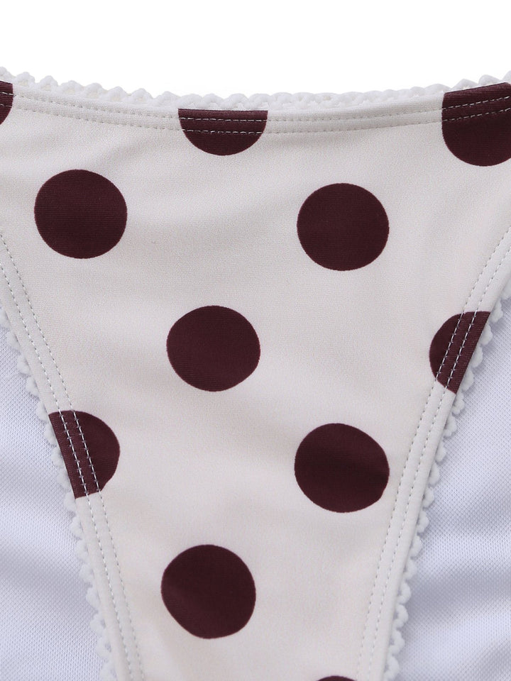 Brown 1940s Polka Dot Deep-V Halter Tankini Set - vintage fashion, retro style