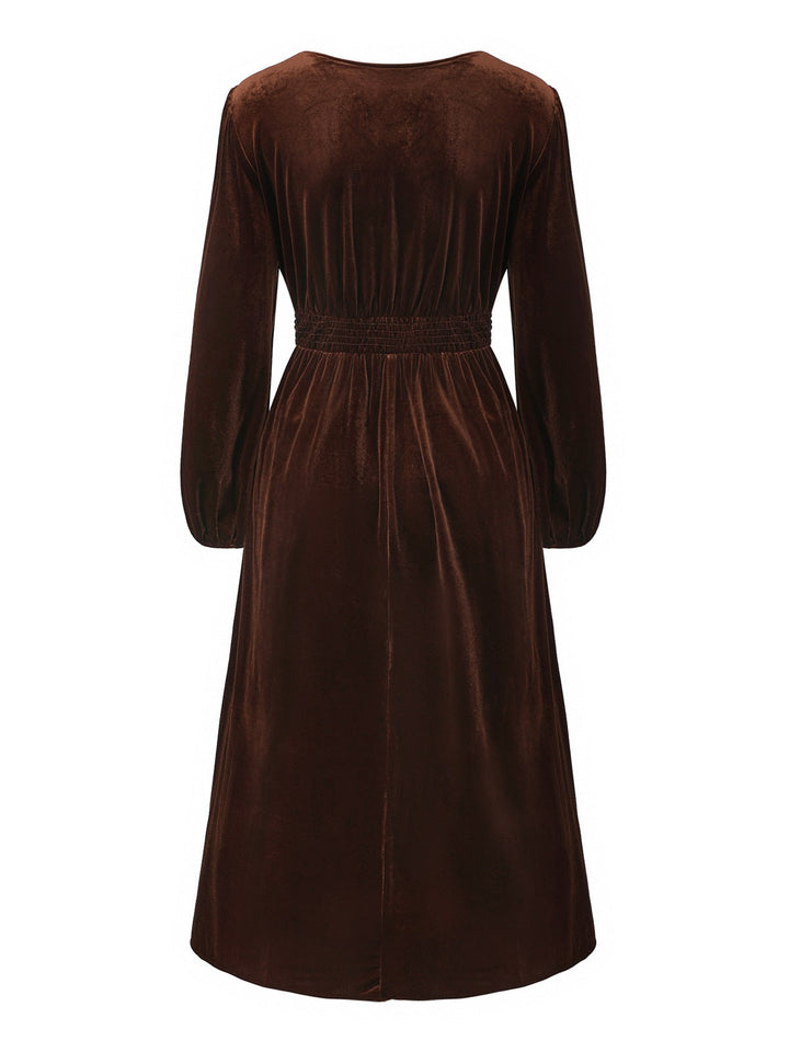 Brown 1940s Solid Lace Patchwork Velvet Dress - vintage dress, retro fashion