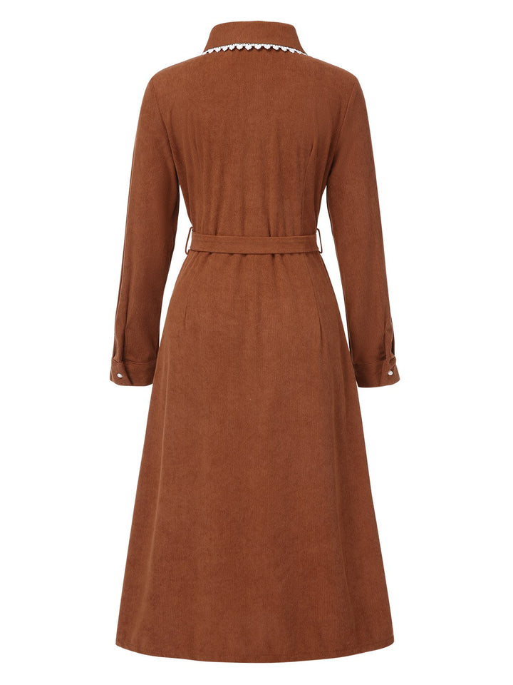 1940s Solid Lapel Belted Corduroy | 1940s | vintage dress, retro fashion