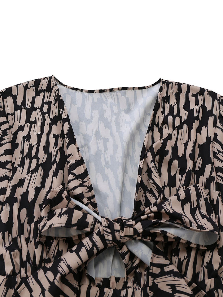 Brown 1940s V-Neck Leopard Satin Bind Romper - vintage jumpsuit, retro fashion