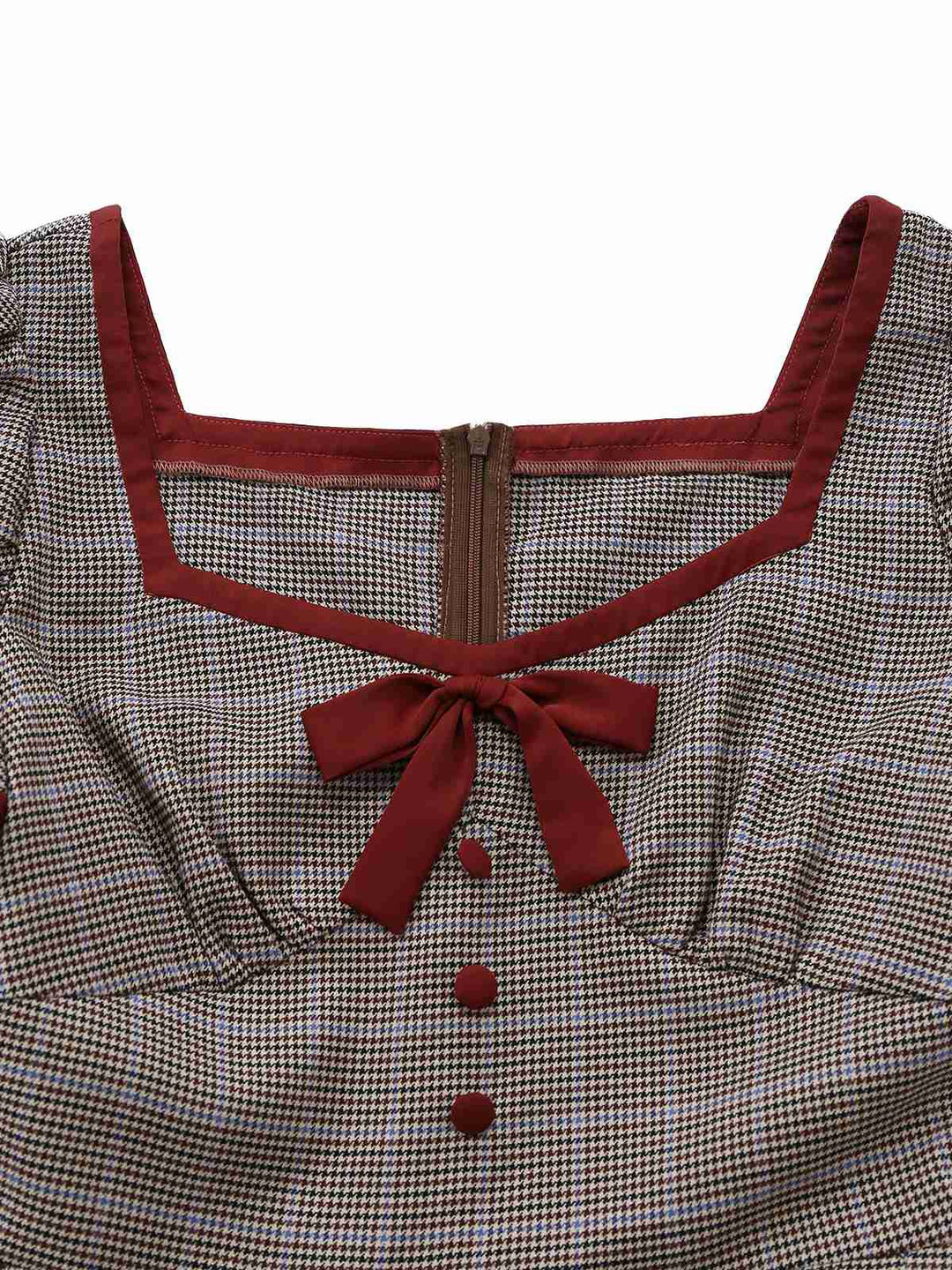 Brown 1950s Bow Houndstooth Pleated Dress - vintage dress, retro fashion, rockabilly