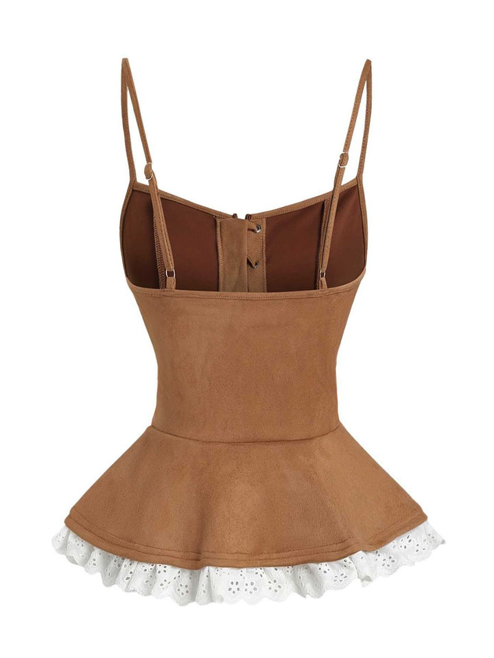 Brown 1950s Lace-up Suede Lace Corset Top - vintage fashion, retro style