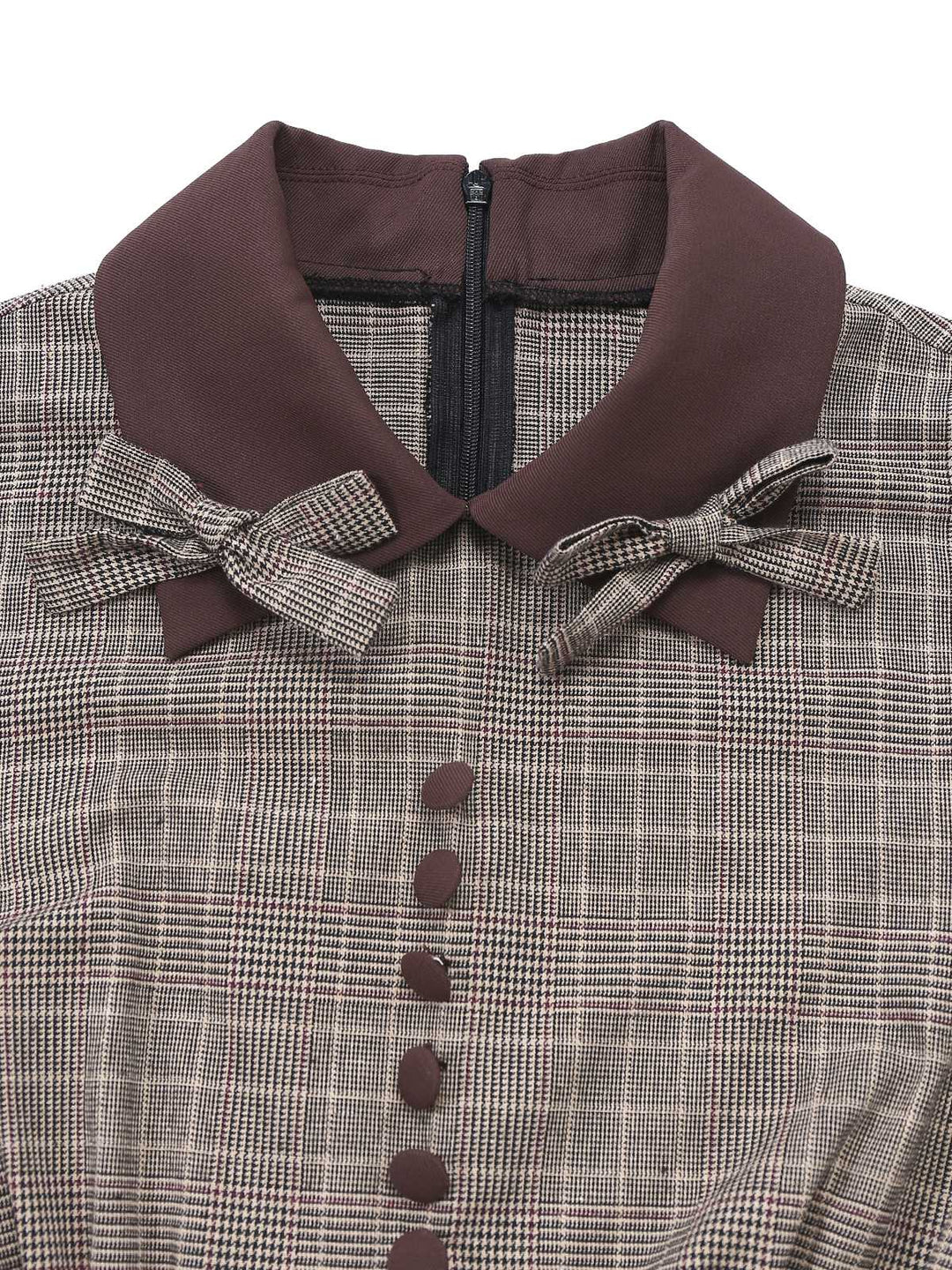 Brown 1950s Lapel Plaid Bow Dress - vintage dress, retro fashion, rockabilly