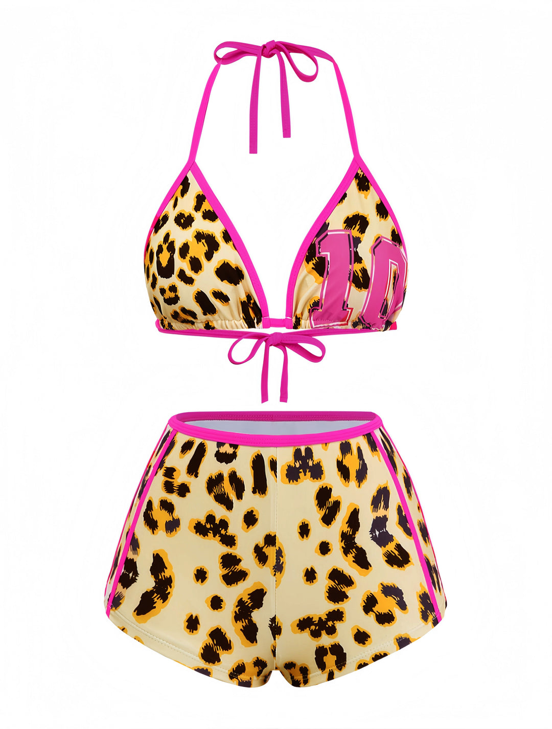 Brown 1950s Leopard Halter Colorblock Tankini Set, vintage fashion, retro style - perfect for women who love vintage and retro fashion