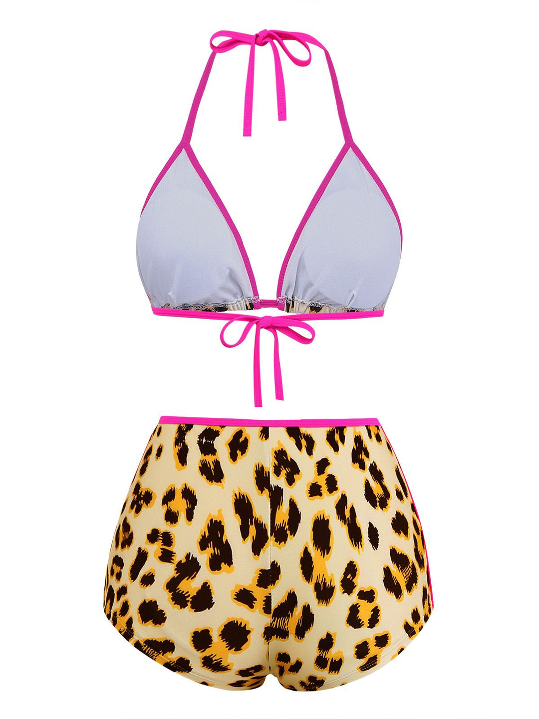 Brown 1950s Leopard Halter Colorblock Tankini Set, vintage fashion, retro style - perfect for women who love vintage and retro fashion