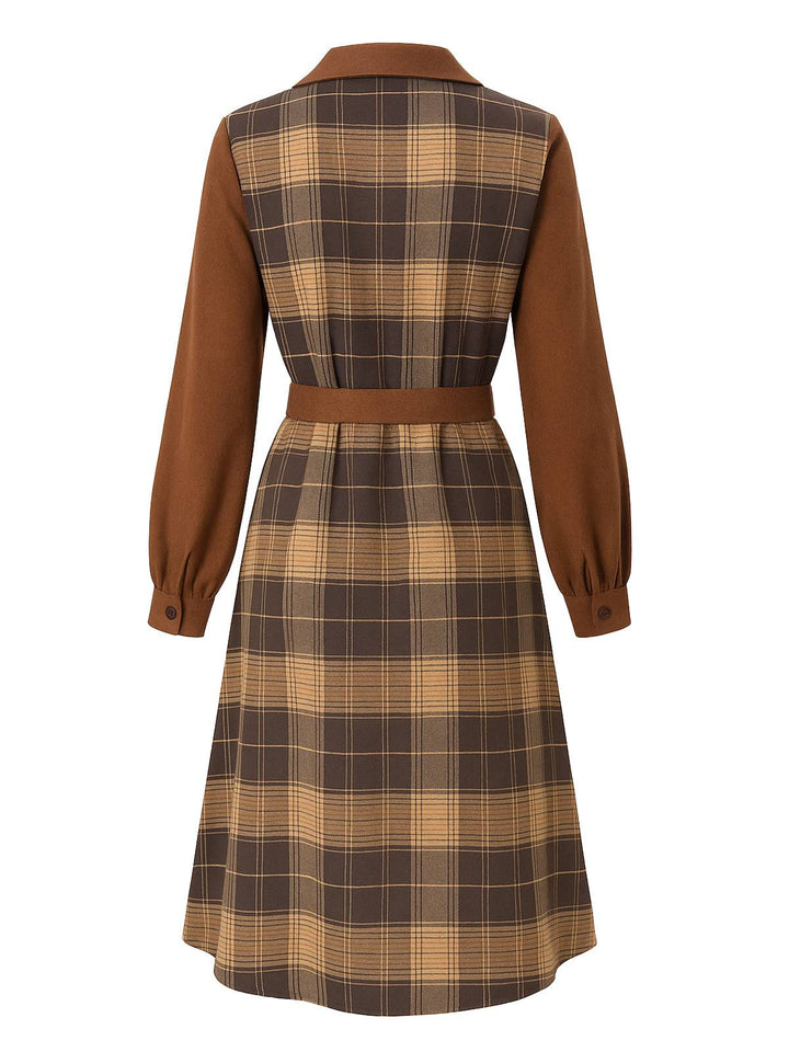 Brown 1950s Plaid Corduroy Shirt Collar Dress - vintage dress, retro fashion, rockabilly