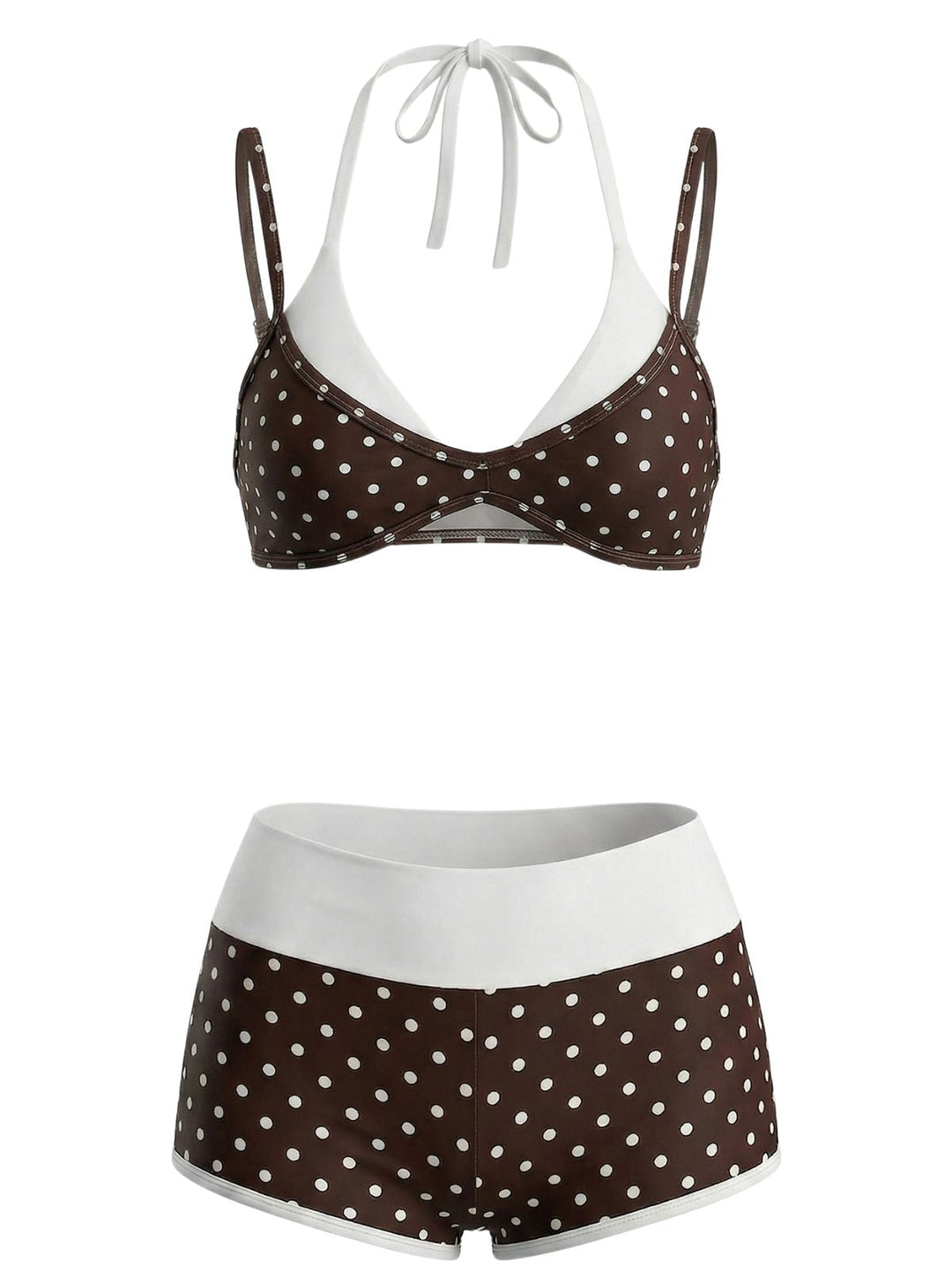 Brown--Polka-Dot-Double-Layer-Swimsuit, vintage, retro, swimwear