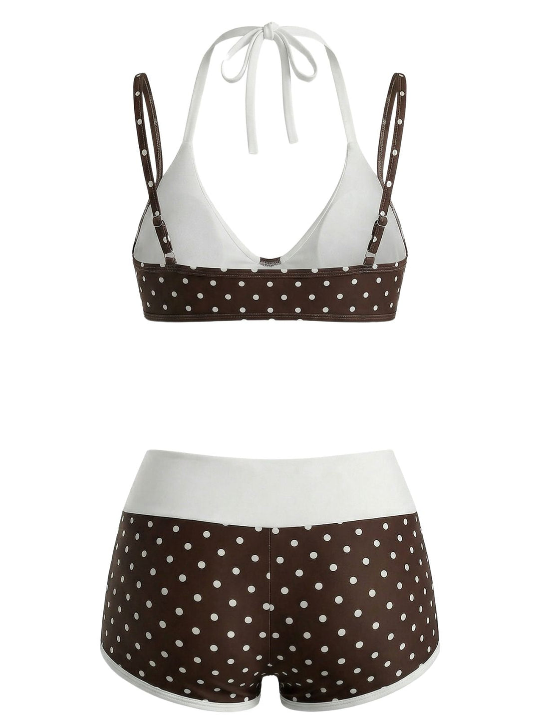Brown--Polka-Dot-Double-Layer-Swimsuit, vintage, retro, swimwear