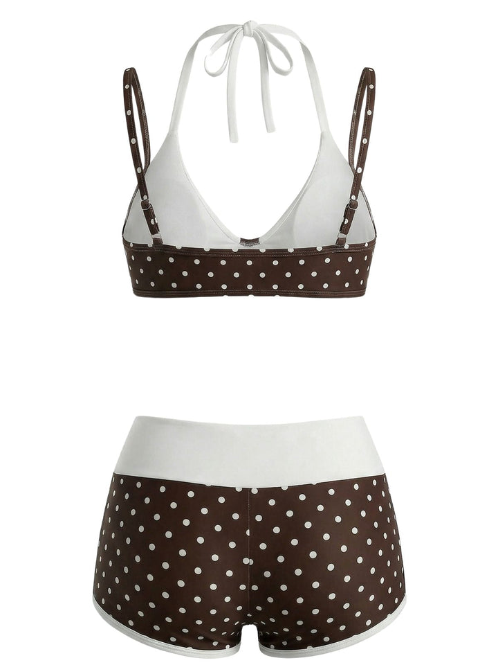 Brown--Polka-Dot-Double-Layer-Swimsuit, vintage, retro, swimwear