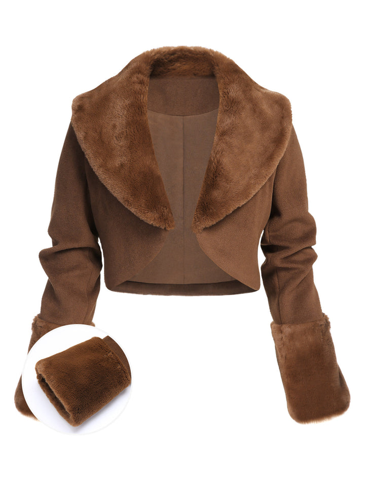 Brown 1950s Fur Collar Bolero Jacket: timeless style reimagined
