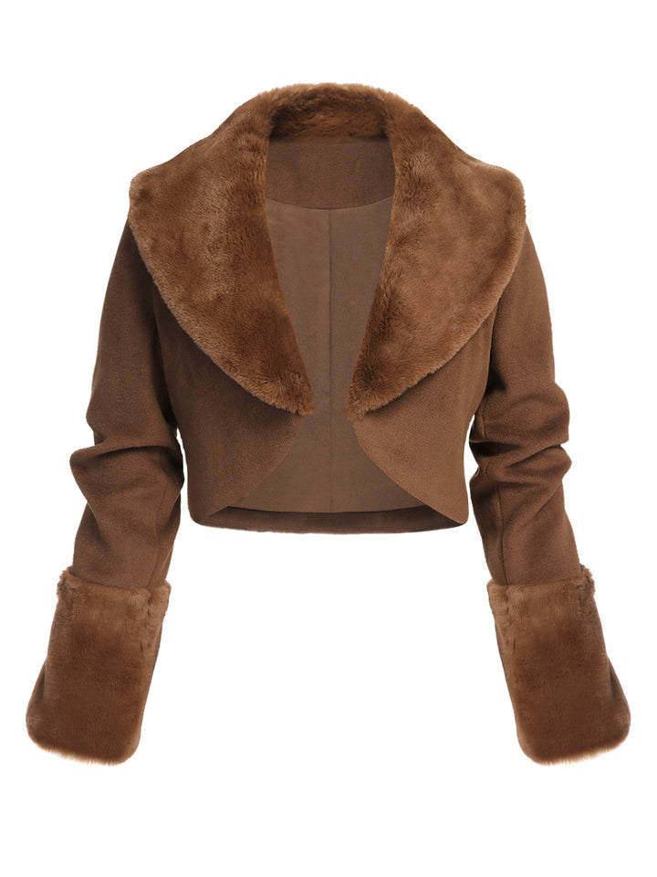 Brown 1950s Fur Collar Bolero Jacket — vintage elegance for the modern woman