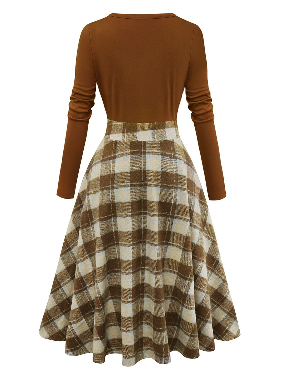 Brown 1950s Tie-Neck Knit Plaid Dress - vintage dress, retro fashion, rockabilly