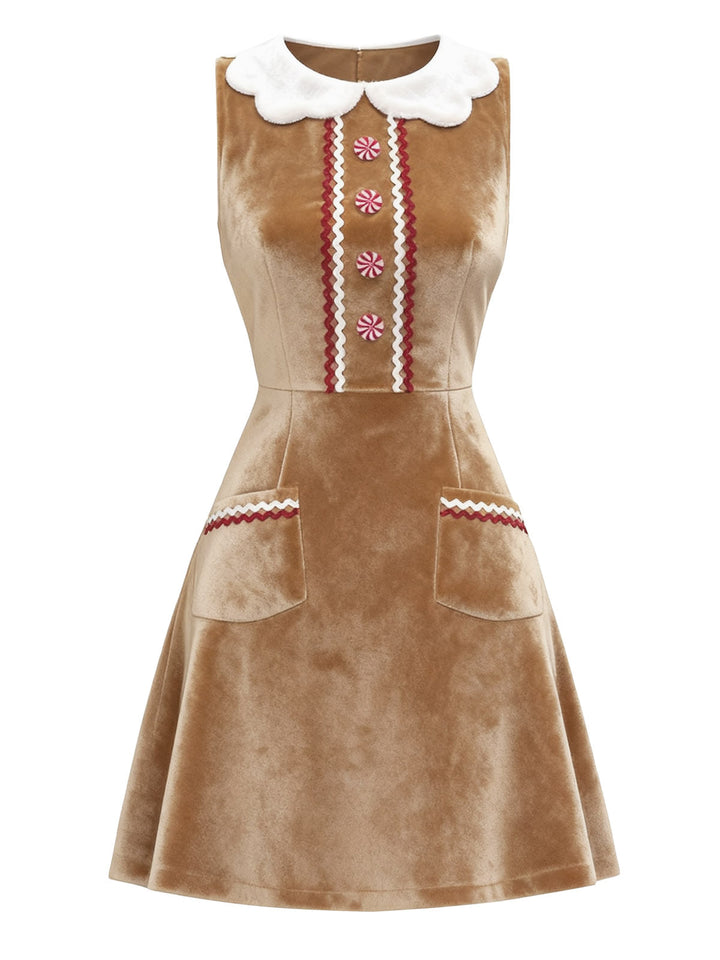 Brown 1960s Christmas Gingerbread Velvet Dress - vintage dress, fashion