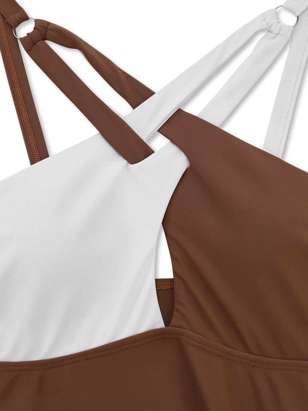 Brown Color Block Cross Front Tankini Swimsuit, vintage swimsuit, swimwear - perfect for women who love vintage and retro fashion
