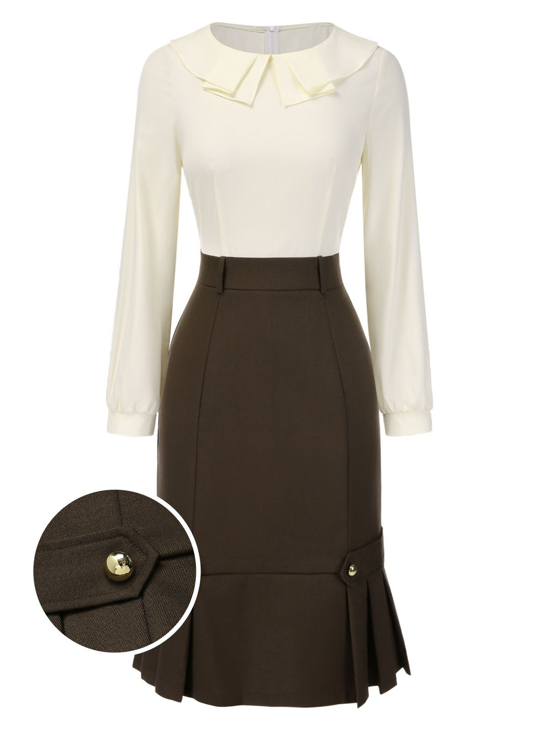 Brown 1960s Contrast Collar Long Sleeve Pencil Dress, vintage dress, retro fashion - perfect for women who love vintage and retro fashion