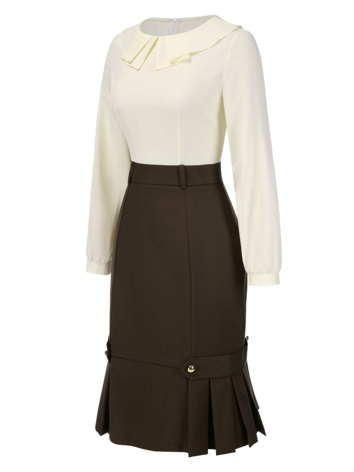 Brown 1960s Contrast Collar Long Sleeve Pencil Dress, vintage dress, retro fashion - perfect for women who love vintage and retro fashion