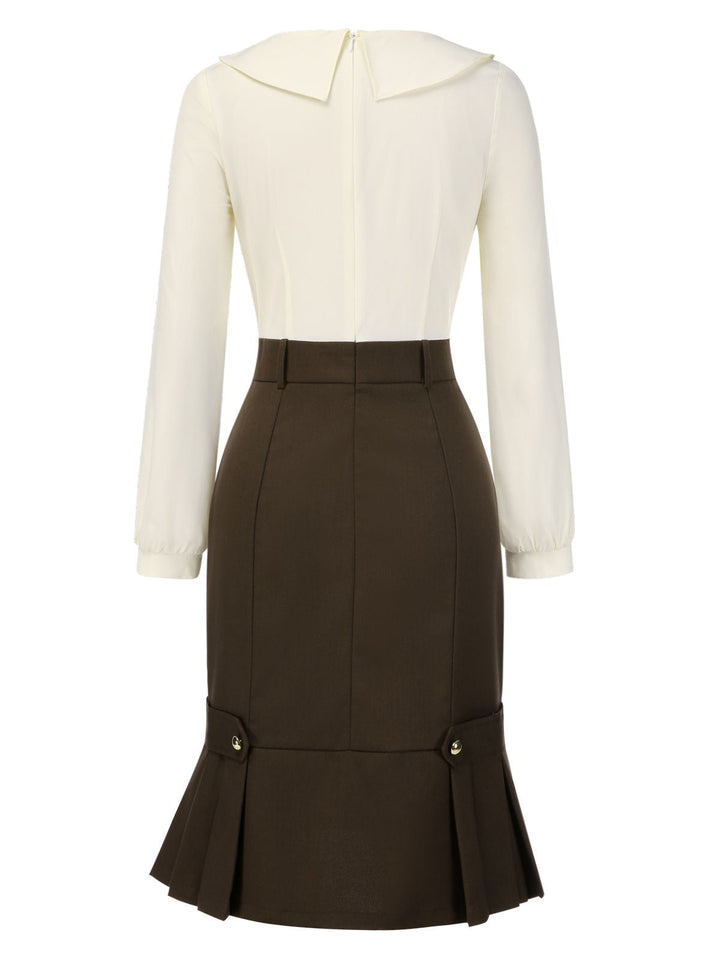 Brown 1960s Contrast Collar Long Sleeve Pencil Dress, vintage dress, retro fashion - perfect for women who love vintage and retro fashion