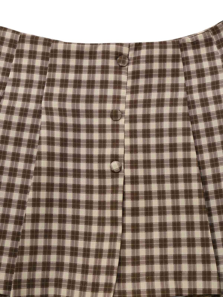 [Pre-Sale] 2PCS 1950s Shawl Collar Vest &amp; Plaids Pleated Skirt - vintage skirt, retro style for vintage lovers