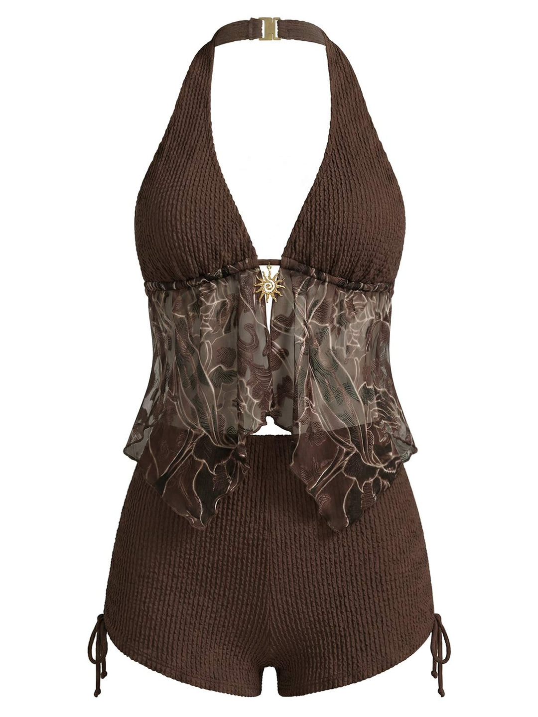 Brown--Halter-Sheer-Embroidered-Mesh-Tankini-Set, vintage, retro, swimwear