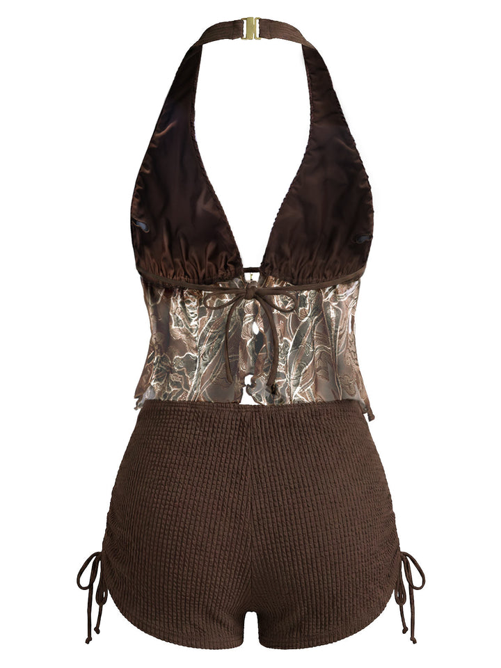 Brown--Halter-Sheer-Embroidered-Mesh-Tankini-Set, vintage, retro, swimwear
