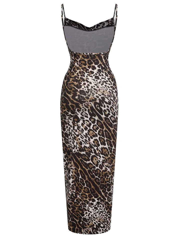 Brown 1960s Leopard Spaghetti Straps Backless Dress, vintage dress, retro fashion - perfect for women who love vintage and retro fashion