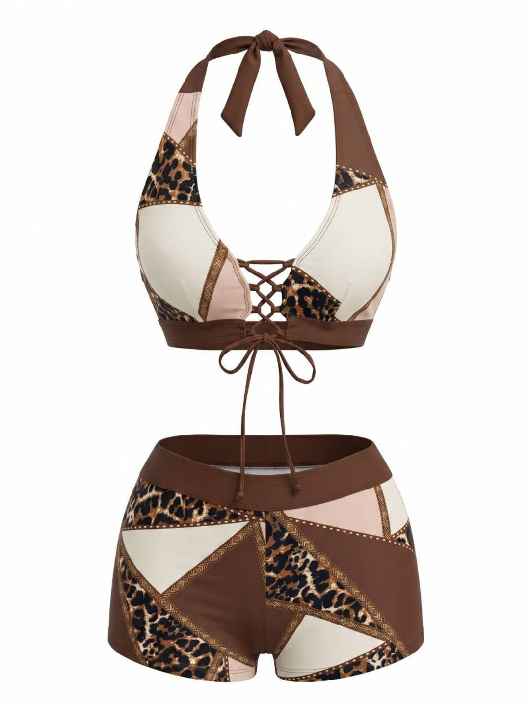 Brown Leopard Western Tankini Swimsuit, vintage swimsuit, swimwear - perfect for women who love vintage and retro fashion
