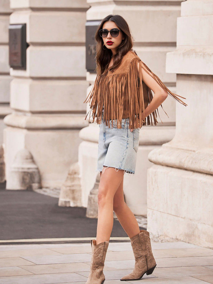Brown 1980s Western Fringe Cowgirl Vest - vintage fashion, style