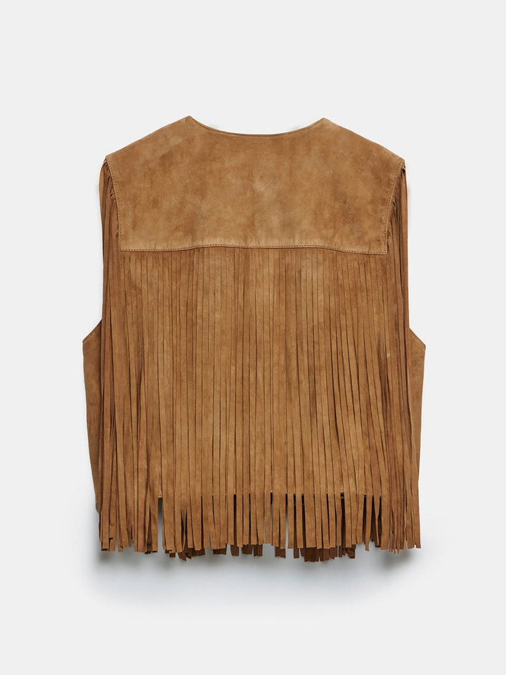 Brown 1980s Western Fringe Cowgirl Vest - vintage fashion, style