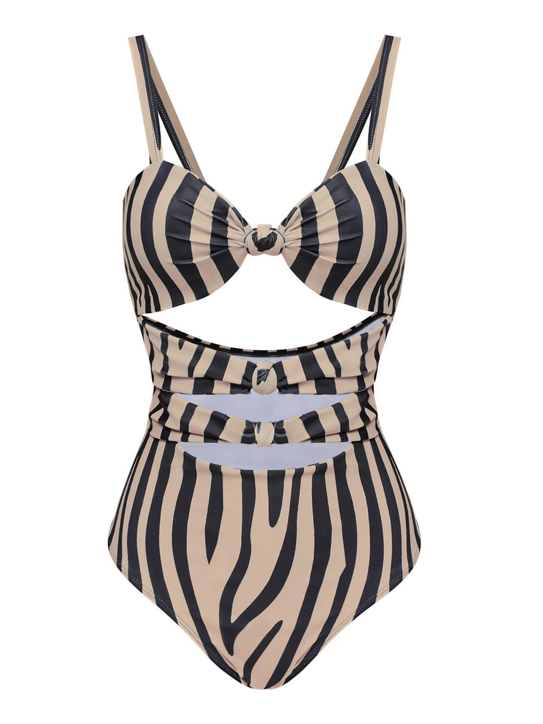 Brown Zebra Print Cutout One-Piece Swimsuit — vintage elegance for the modern woman
