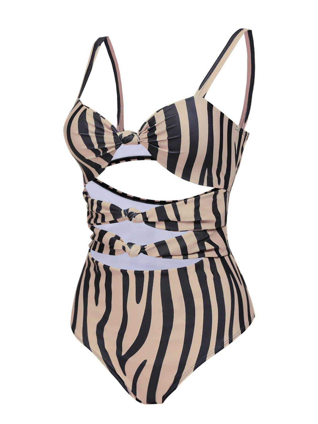 Brown Zebra Print Cutout One-Piece Swimsuit — vintage elegance for the modern woman