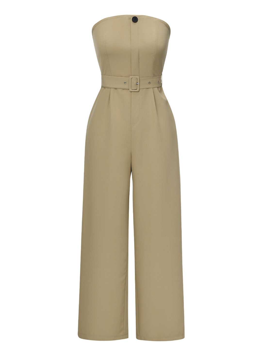 Camel 1930s Solid Strapless Belt Jumpsuit, vintage romper, retro jumpsuit - perfect for women who love vintage and retro fashion