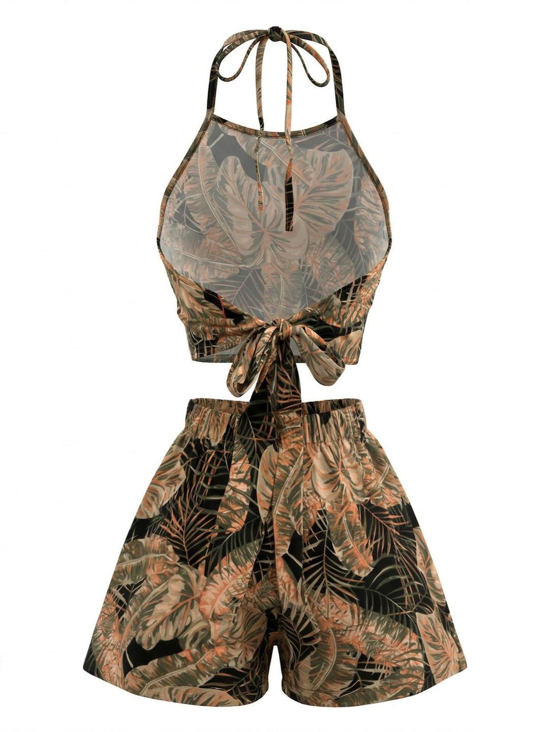 Camel 1980s Backless Halter Strapless Shorts Set - vintage fashion, retro style