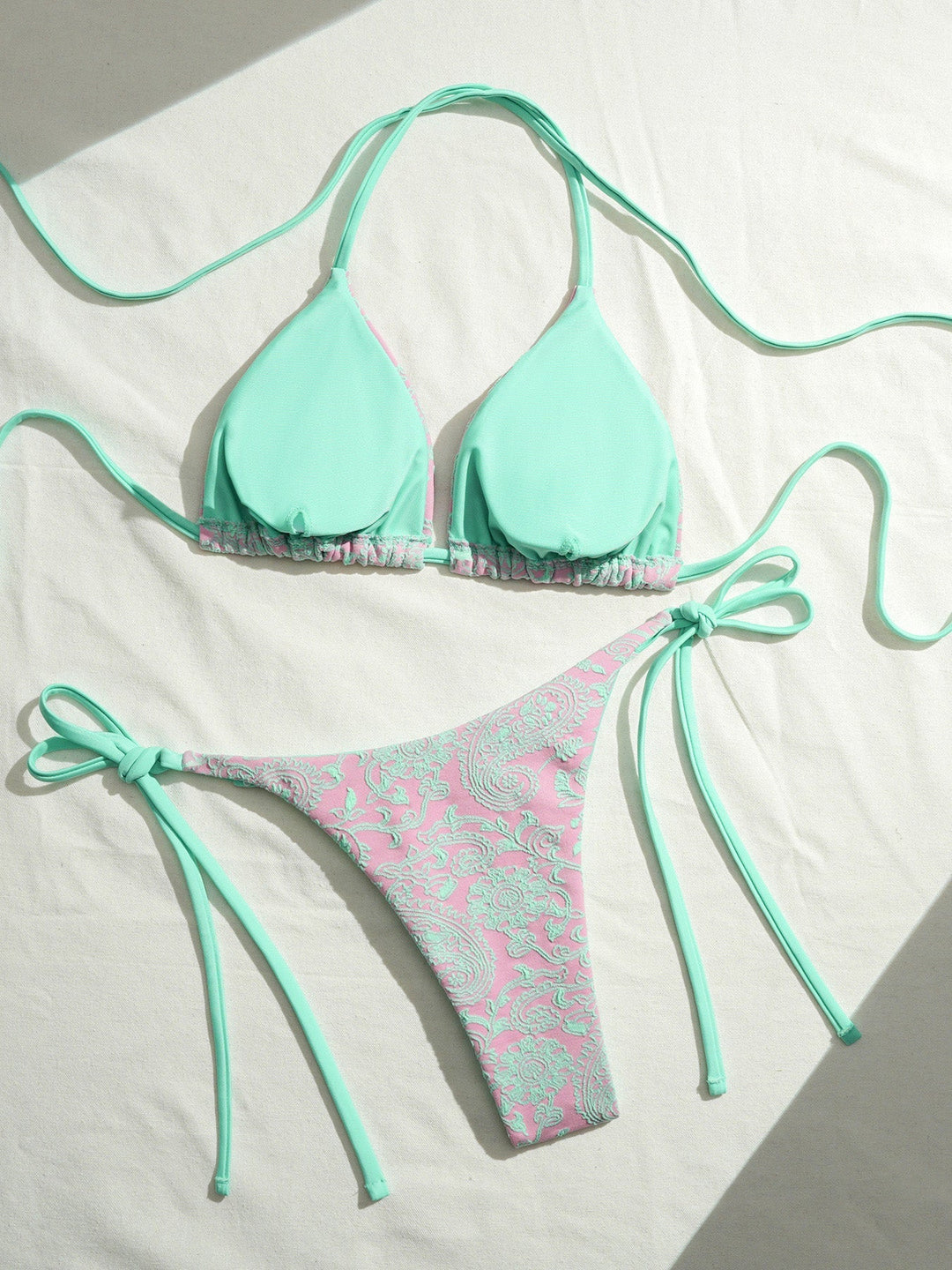 Celadon Green Textured Lace Bikini Set, vintage swimsuit, swimwear - perfect for women who love vintage and retro fashion