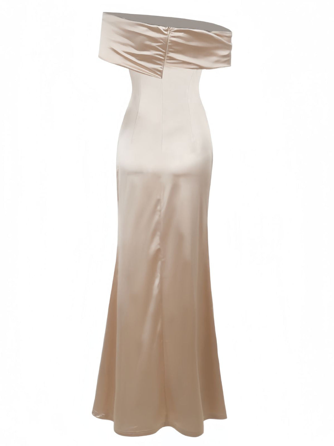 Champagne 1930s Off Shoulder Slit Satin Dress - vintage dress, retro fashion