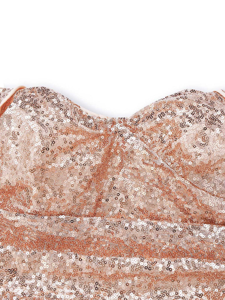 Champagne 1930s Off-Shoulder Sequin Dress - vintage dress, retro fashion